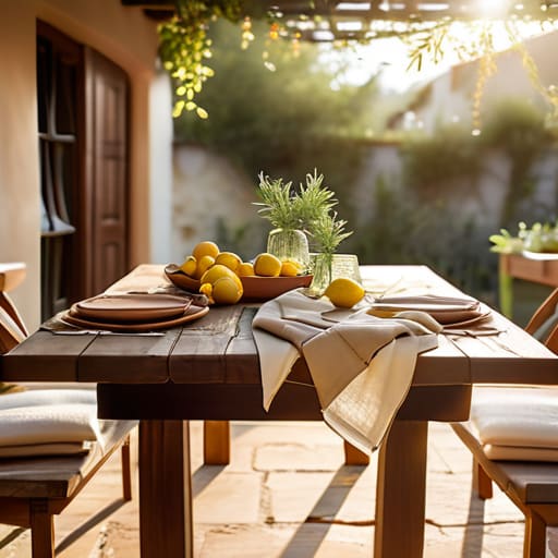Inviting summer outdoor dining space setup.